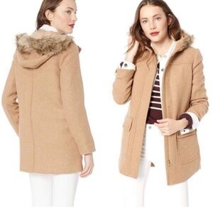 Women's j. crew Vail Tan Hooded Coat with Faux Fur Trim